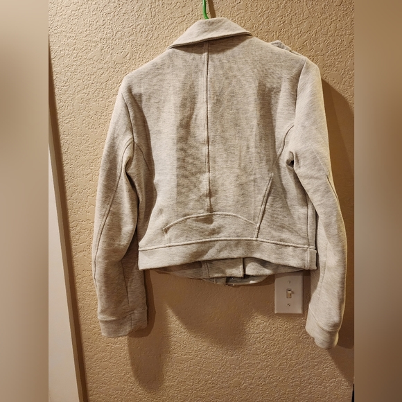 💕Zara Plush Jersey Biker Moto Jacket Women Light Heather Grey Cotton Size L - Picture 4 of 6